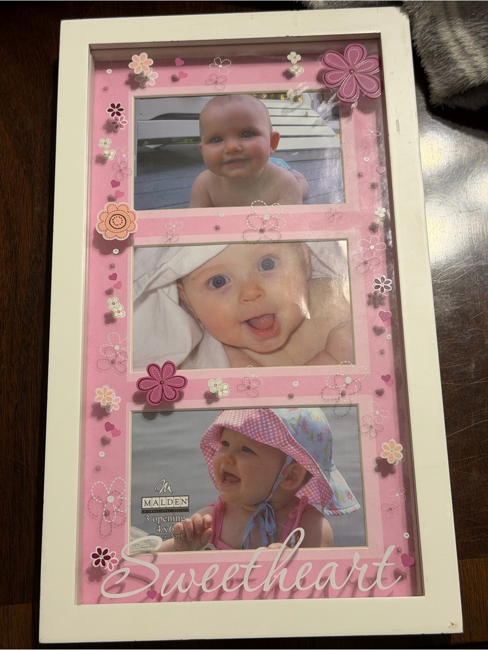Malden Sweetheart Pink Floral Triple Photo Frame - Pink